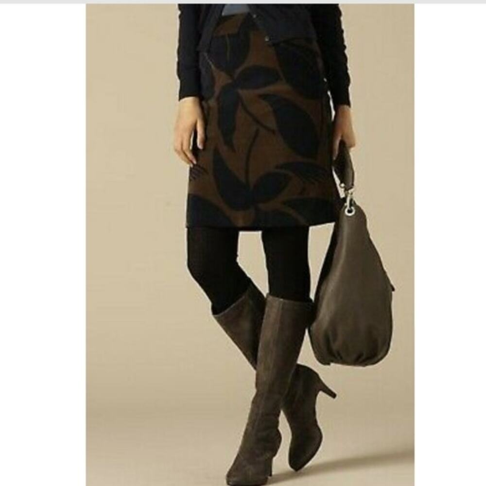 Boden Velvet A-Line Skirt Tulip Print Brown WG374 Lined Pockets Women 10